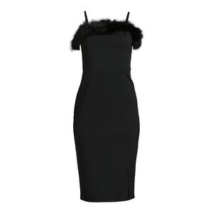 Black midi dress with fur